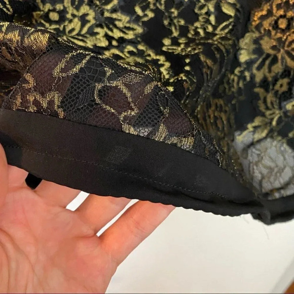 DVF Diane Von Furstenberg Cordelia Silk Lace Short Sleeve Blouse 2 XS Black Gold - Picture 9 of 13